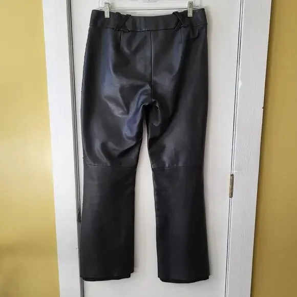 Margaret Godfrey women's black leather pants sz8 W16.5 zipper 2 hook closure - Picture 3 of 12